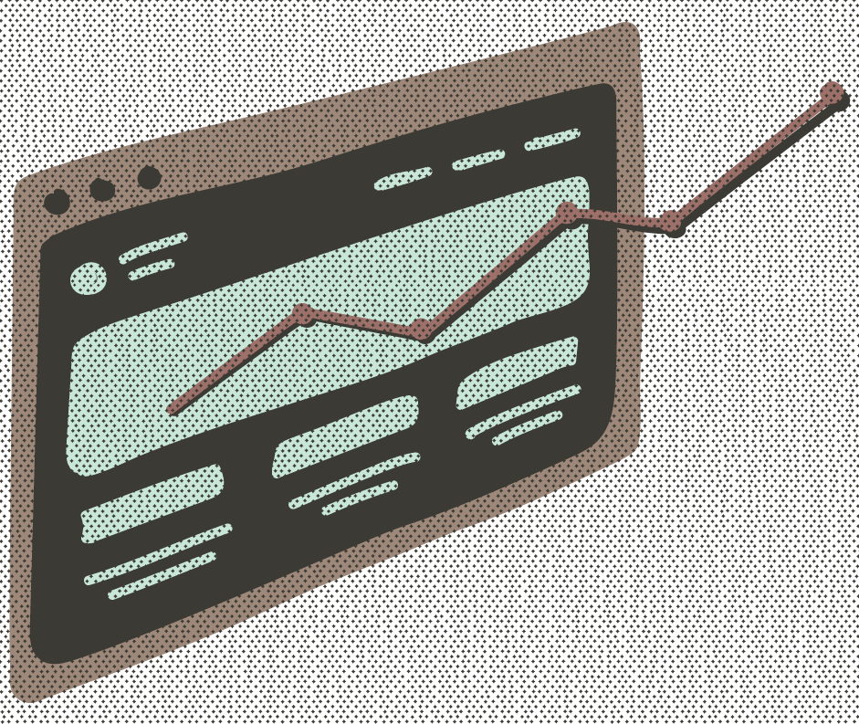 Website in web browser with line chart trending upward